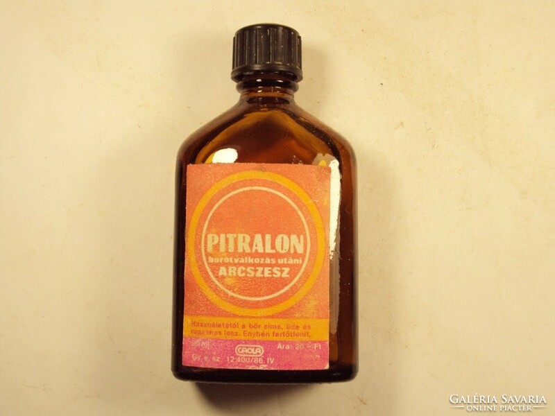Retro Pitralon borotválkozás utáni arcszesz - papír címkés üveg palack - CAOLA gyártó - 1980-as évek