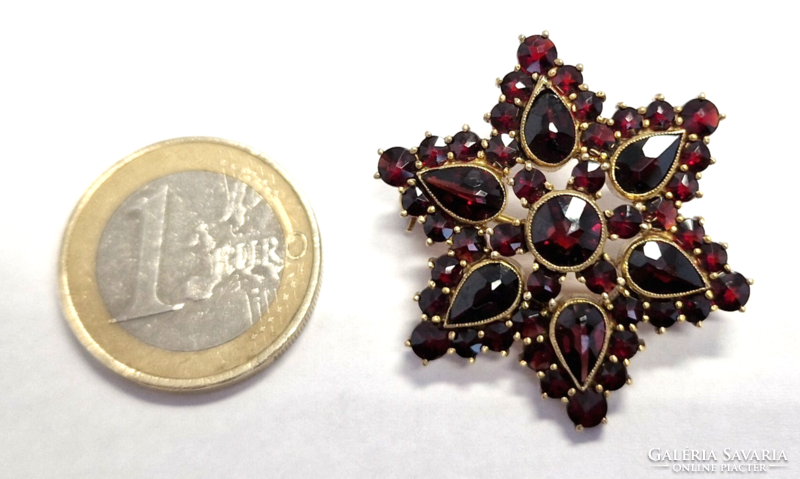 Garnet brooch pin, star flower motif