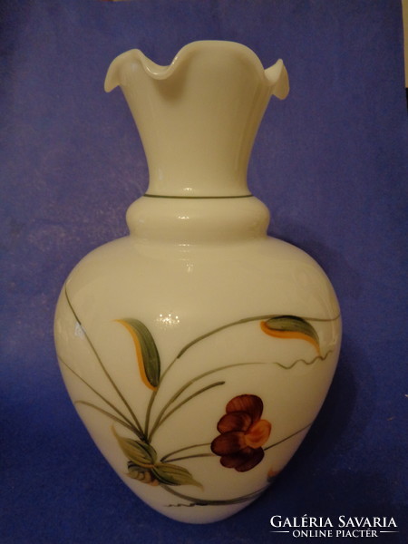 A milk glass vase with a frilled mouth, circa 1940