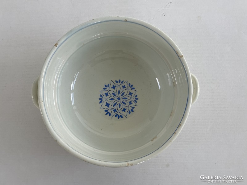 Old, antique, blue floral pattern, large, 2-handled scone ceramic bowl, peasant bowl, nostalgia piece