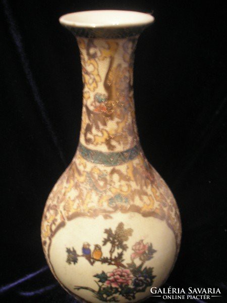 Antik Luxus hibátlan Arany aplikációs Chinai madaras porcelán Yuchengfeng,.váza + NÉMETŰL+ ANGOLUL