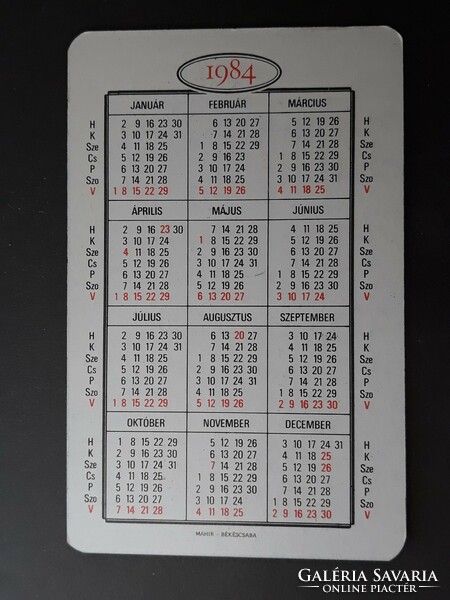 Old card calendar 1984 - afès with gorsium inscription - retro calendar