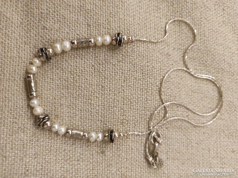 Izraeli ezüst nyakék-nyaklánc fehér gyöngygyel