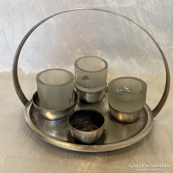 Szecessziós fém és csiszolt üveg asztali kínáló