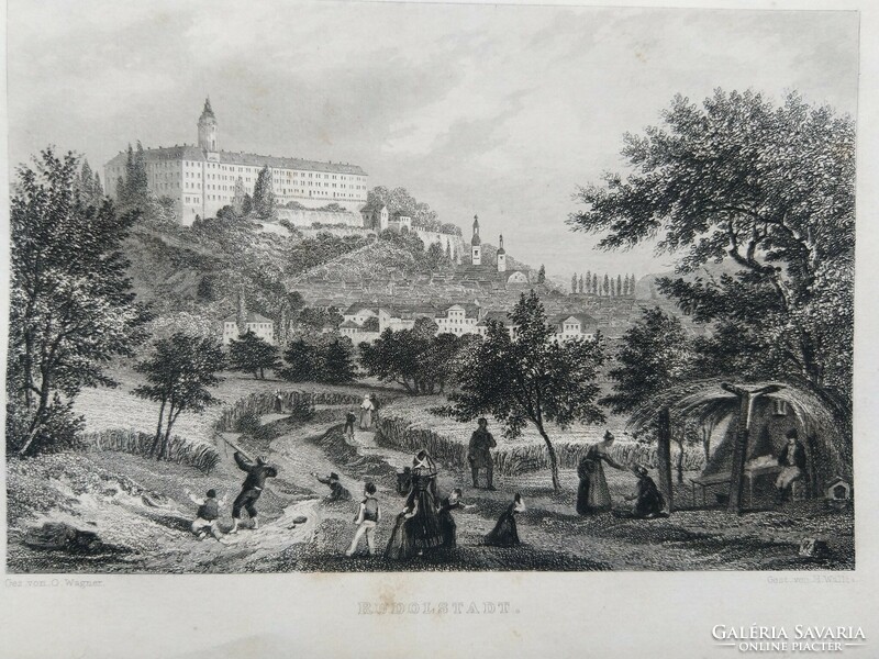 Rudolstadt, Thuringia. Original wood engraving ca. 1835