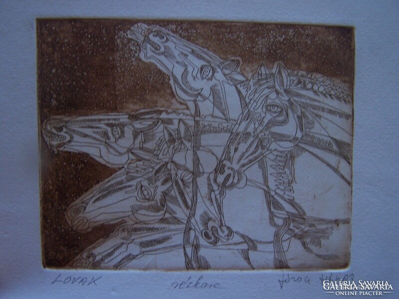 Józsa János: Lovak- rézkarc, jelzett  15 x11,5 cm, kiváló állapotban