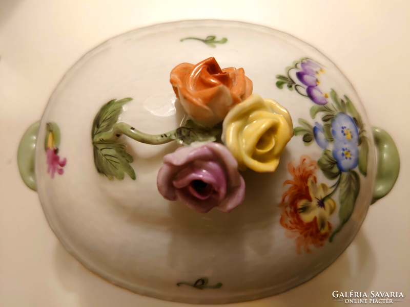 Herend porcelain bonbonier with rose holder