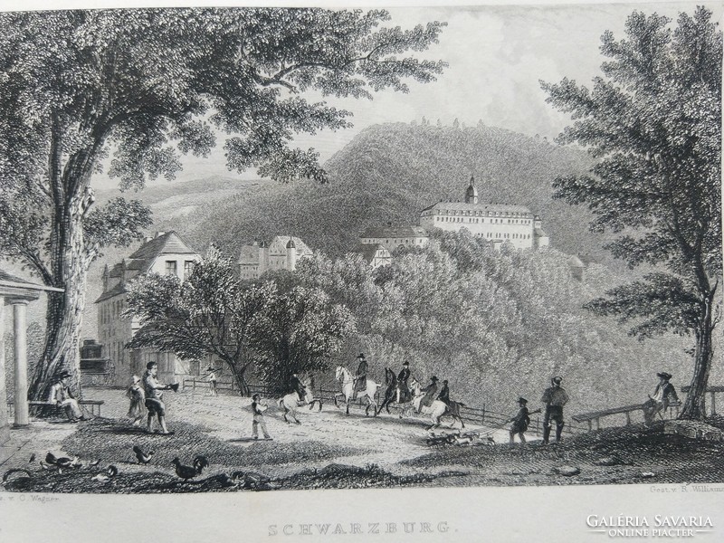 Schwarzburg, Türingia. Eredeti acelmetszet ca.1835