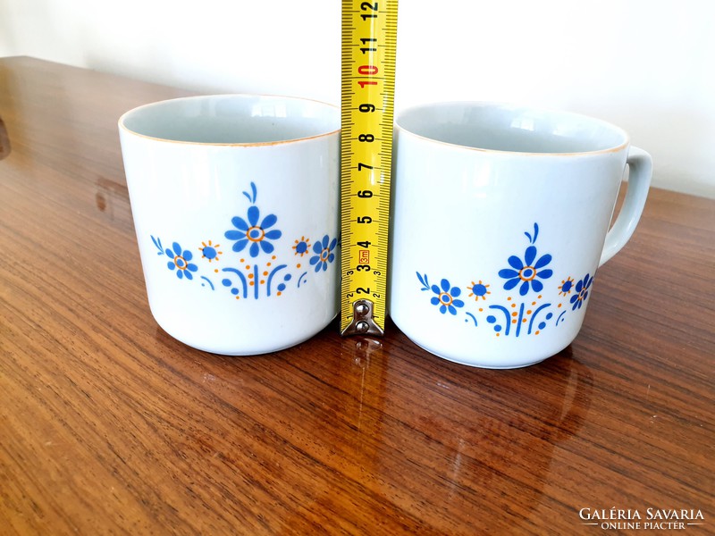 Régi Zsolnay porcelán kék virágos népi motívumos bögre teás csésze 2 db