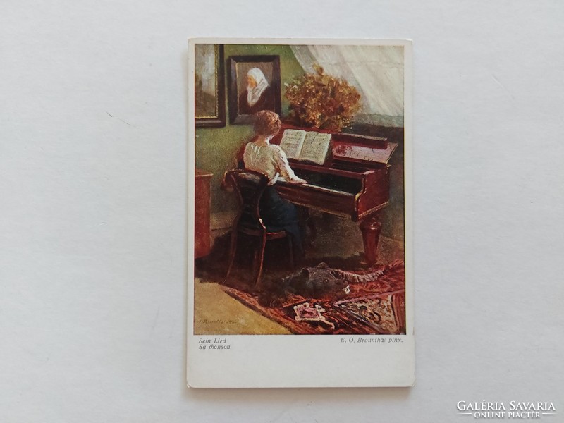 Old postcard 1925 art postcard lady with piano