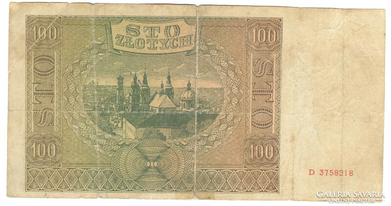 100 zloty zlotych 1941 Lengyelország német megszállás Horogkeresztes bélyegzés