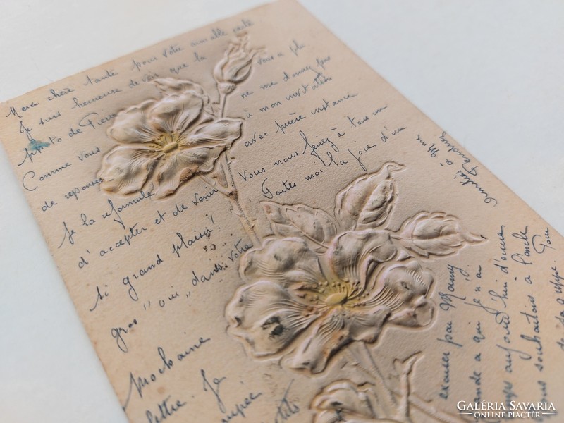 Old postcard embossed postcard with wild rose