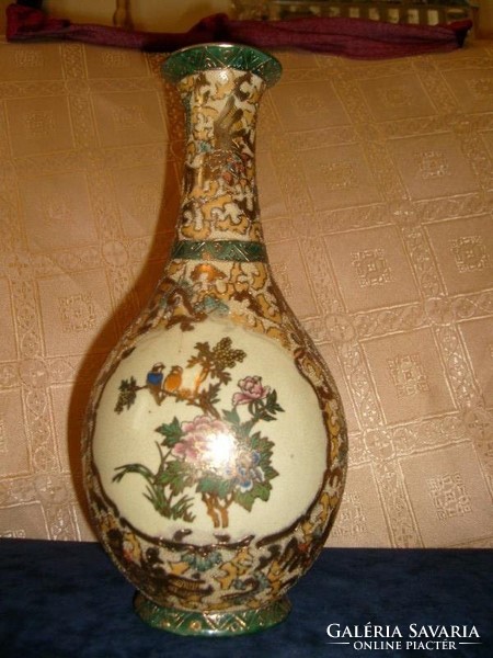 Antik Luxus hibátlan Arany aplikációs Chinai madaras porcelán Yuchengfeng,.váza + NÉMETŰL+ ANGOLUL