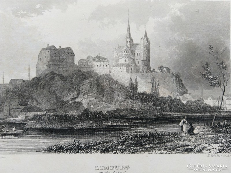 Limburg an der Lahn. Original wood engraving ca. 1835