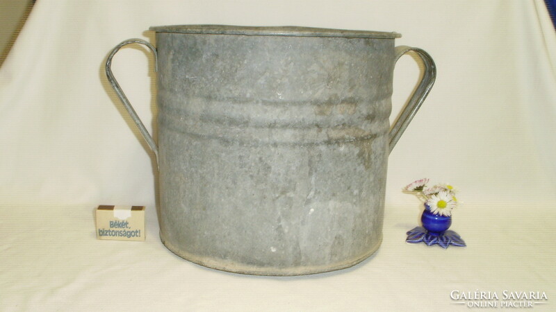 Old tin or galvanized sheet pot, washing pot - folk, peasant