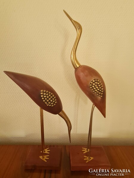 Wood-copper bird couple sculpture, decorative item