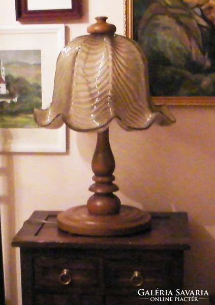 Huge table lamp, dresser lamp, wood - glass xx