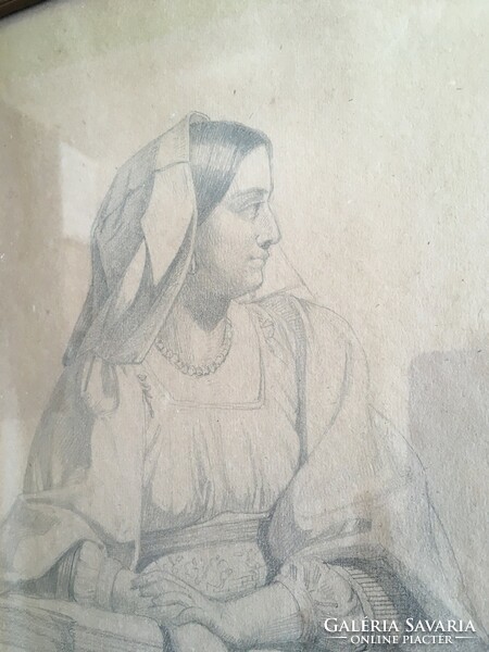 Károly Telepy/1828-1906/portrait of a Roman woman-from 1858-pencil drawing, marked