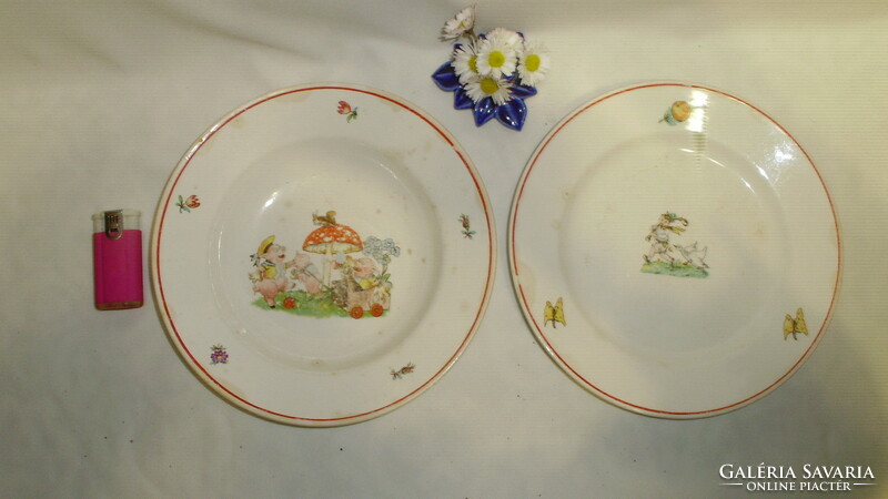Old, mess-matched granite children's, children's plate - deep and flat - together - rare, charming model
