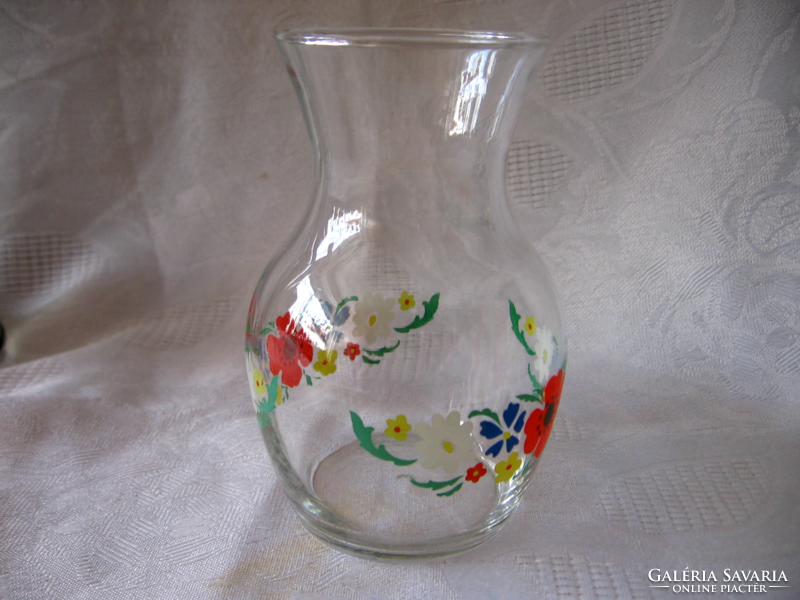 Glass vase with poppies, cornflowers, cornflowers, hyacinth plant