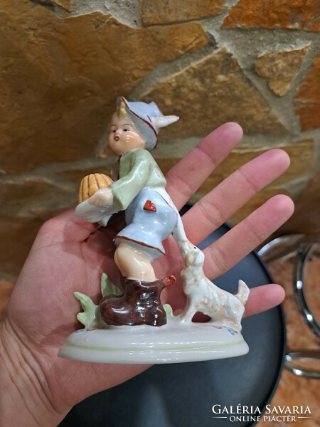 German porcelain boy with dog nipp, figurine, porcelain Germany