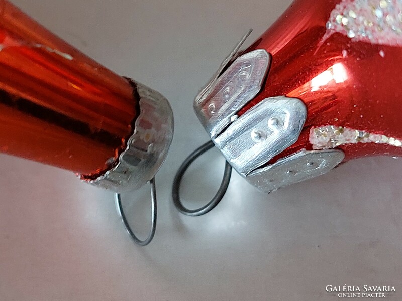 Régi üveg karácsonyfadísz piros gömb csepp üvegdísz 2 db