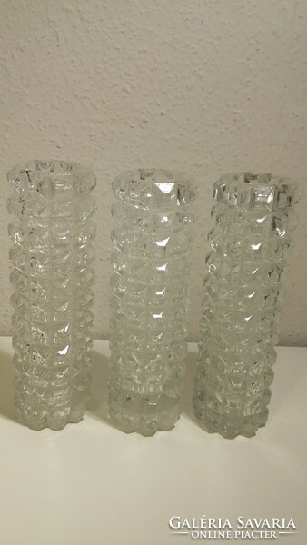 Régi, retro öntött, csiszolt üveg váza, henger alakú