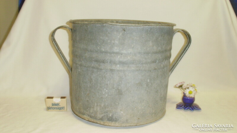 Old tin or galvanized sheet pot, washing pot - folk, peasant