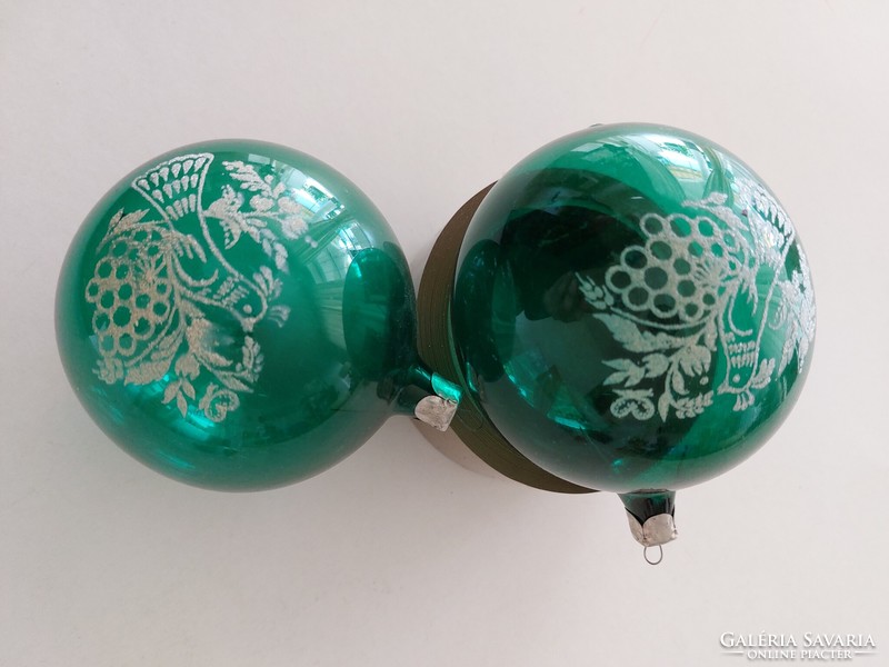 Old glass Christmas tree ornament green ball dove pattern large glass ornament 2 pcs