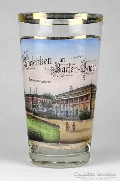 1L900 Antik festett Baden-Baden üveg kúrapohár 12 cm