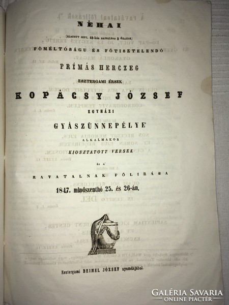 /1847/Primate Duke József Kopácsy, Archbishop of Esztergami, distributed on the occasion of his church mourning ceremony