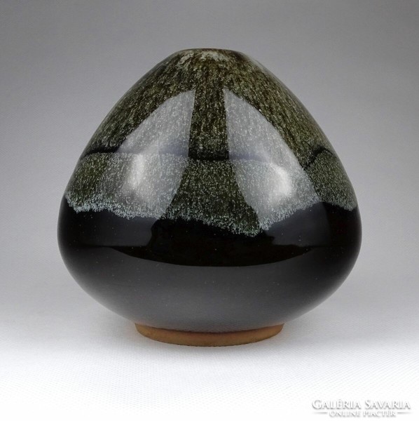 1J425 special ceramic vase with glass effect dripped glaze 14 cm