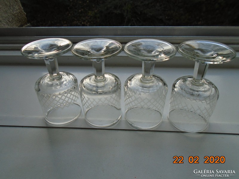 Antique, hand-polished aperitif glass with faceted stem, 4 pcs