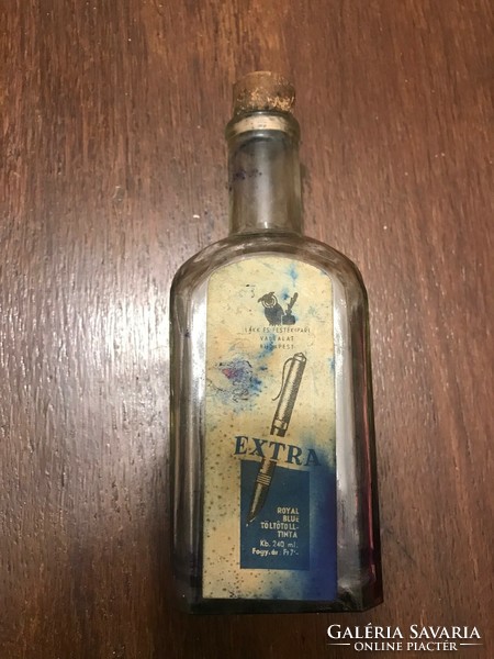 Royal blu töltőtoll-tinta. Tintás üveg. kb. 240 ml.Régi tintás üveg. Mérete: 15x7 cm