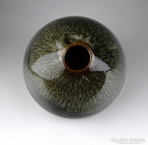 1J425 Üveghatású csorgatott mázas különleges kerámia váza 14 cm