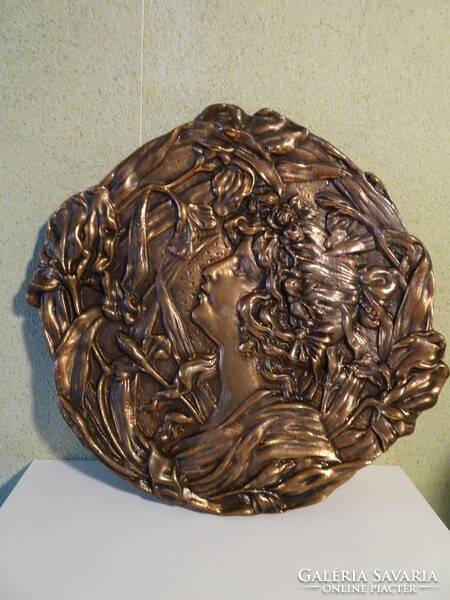 Very nice art nouveau bronze female head mural.