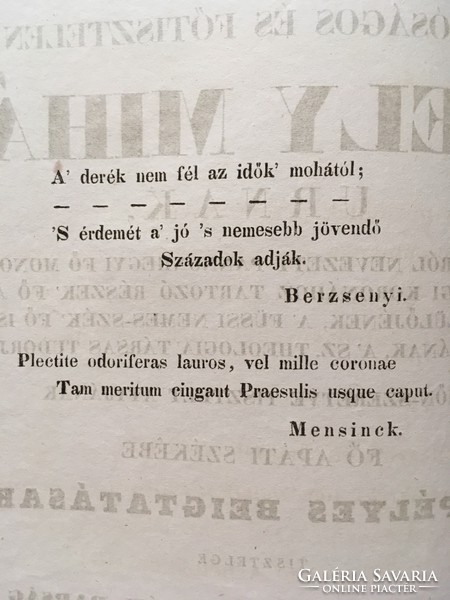 /1843/Rimely Mihály Urnak,Fő Apáti Székbe Ünnepélyes Beigtatásakor Tisztelge A Pannonhegyi Növendé