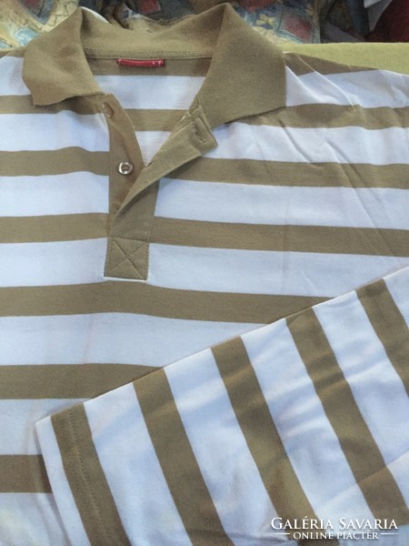 Drapp-white striped men's cotton sweater L/XL