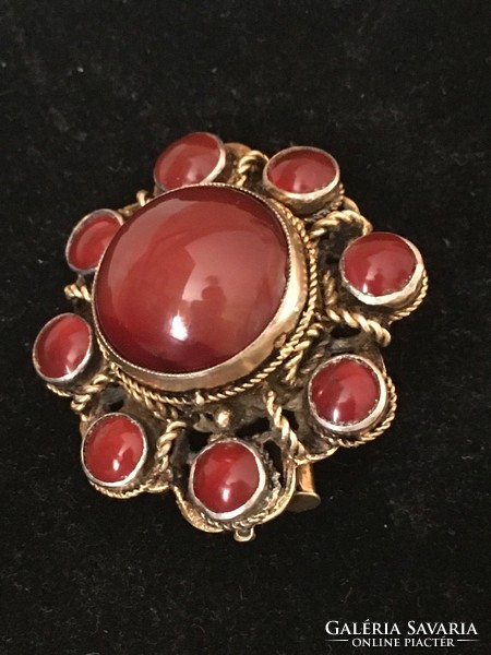 Brooch-silver - set with carnelian stones-pin changed metal-