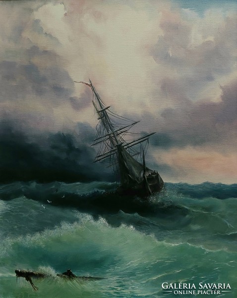 A vihar - Ivan Aivasovsky tanulmány, olaj, vászon, 40x30 cm