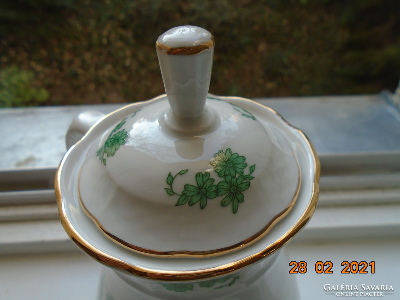 Antique Czech tk thun with green rose pattern. Embossed basket pattern coffee spout