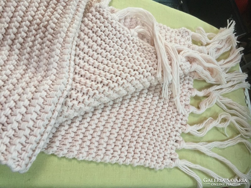 Hand-knitted large scarf, cream, with shiny threads