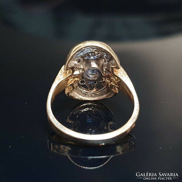 Ceyloni Zafír Köves Arany Gyűrű Gyémántokkal II.
