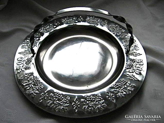 Retro antique Russian, Soviet pewter, cinn ears grape pattern fruit bowl