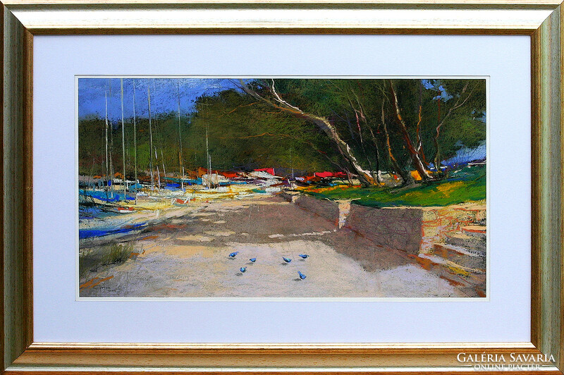 Ede Pósa: Walk in Trogir - framed: 60x95 cm - artwork size: 35x70 cm - mf/21/112