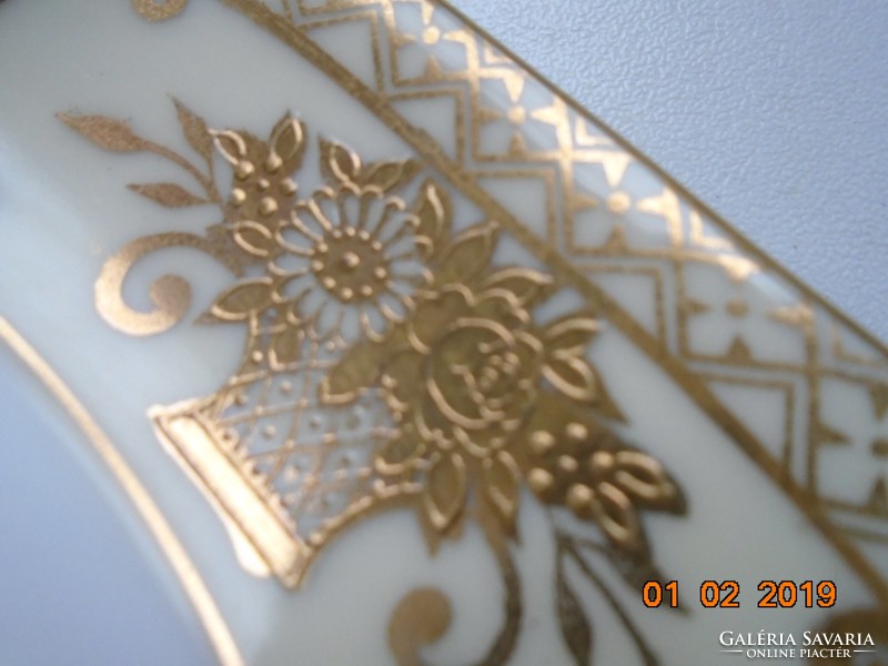 1920 NORITAKE luxus japán Art Deco ovális dísztálka ,aranybrokát virágkosár minta,44318 mintaszám
