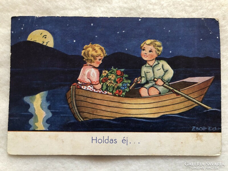 Antique, old romantic postcard -5.