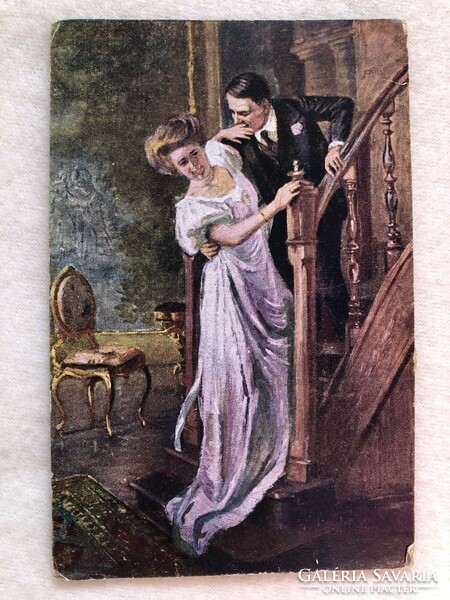 Antik, régi romantikus képeslap                            -5.