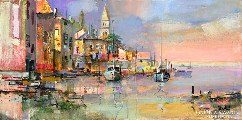 László Budai: Small Adriatic town - framed: 52x92 cm - size of work: 40x80cm - 22/403