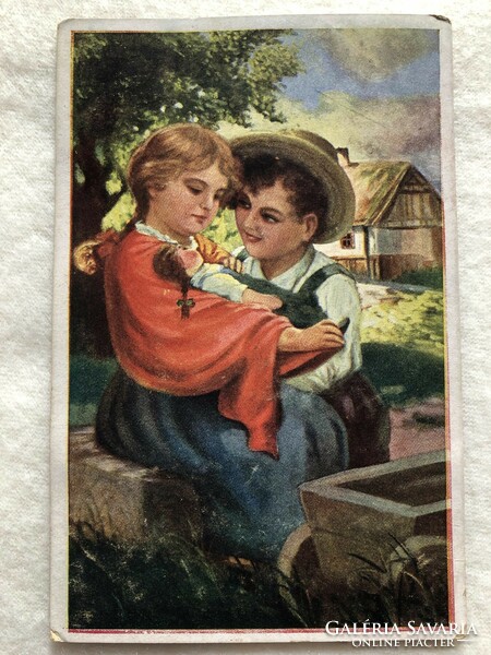 Antik, régi romantikus képeslap                               -5.